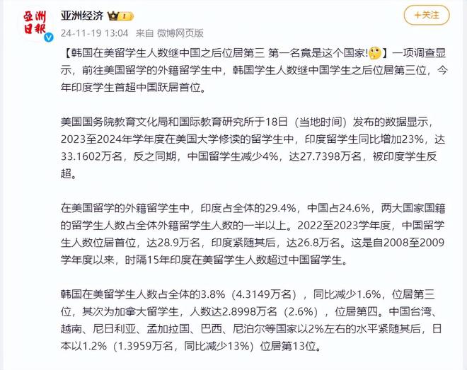 九游娱乐网站：中印韩在美留学人数差异：韩国43万印度33万中国有多少？(图20)